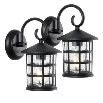Cadiz 6" Iron/Seeded Glass Cottage Rustic Scrolled Lantern LED Outdoor Lantern - JONATHAN Y